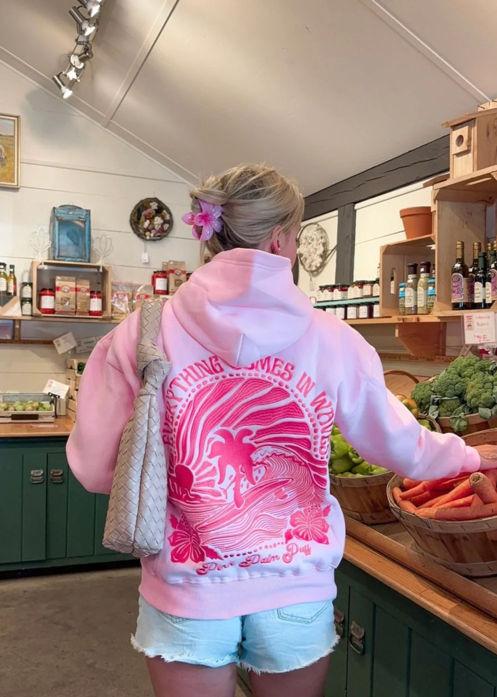 "Everything Comes in Waves" Hoodie in Pink - Image 3