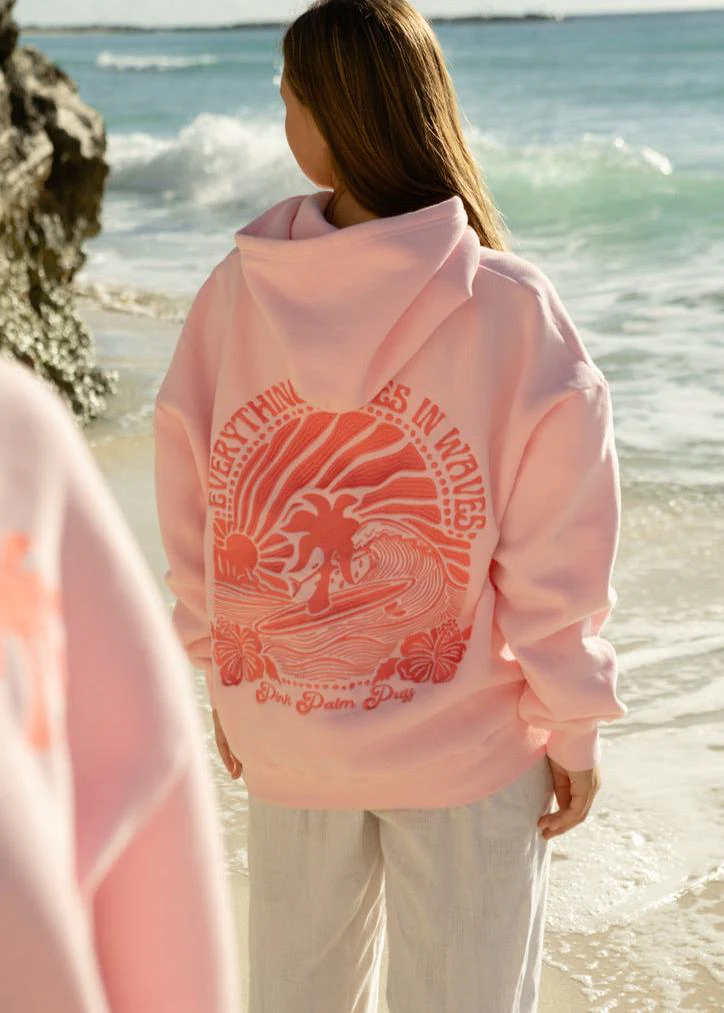 "Everything Comes in Waves" Hoodie in Pink - Image 4