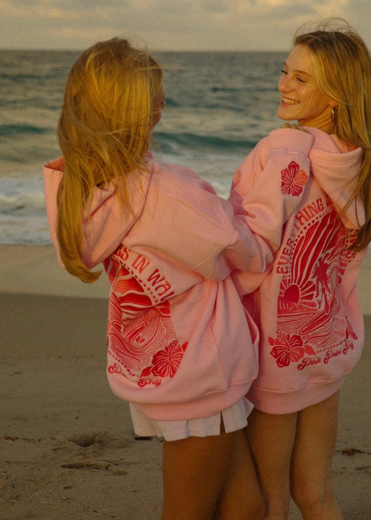 "Everything Comes in Waves" Hoodie in Pink - Image 5