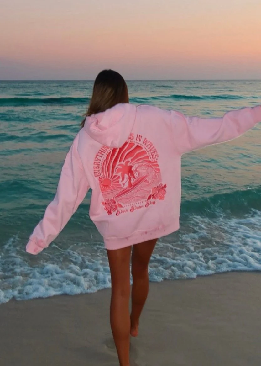 "Everything Comes in Waves" Hoodie in Pink - Image 6