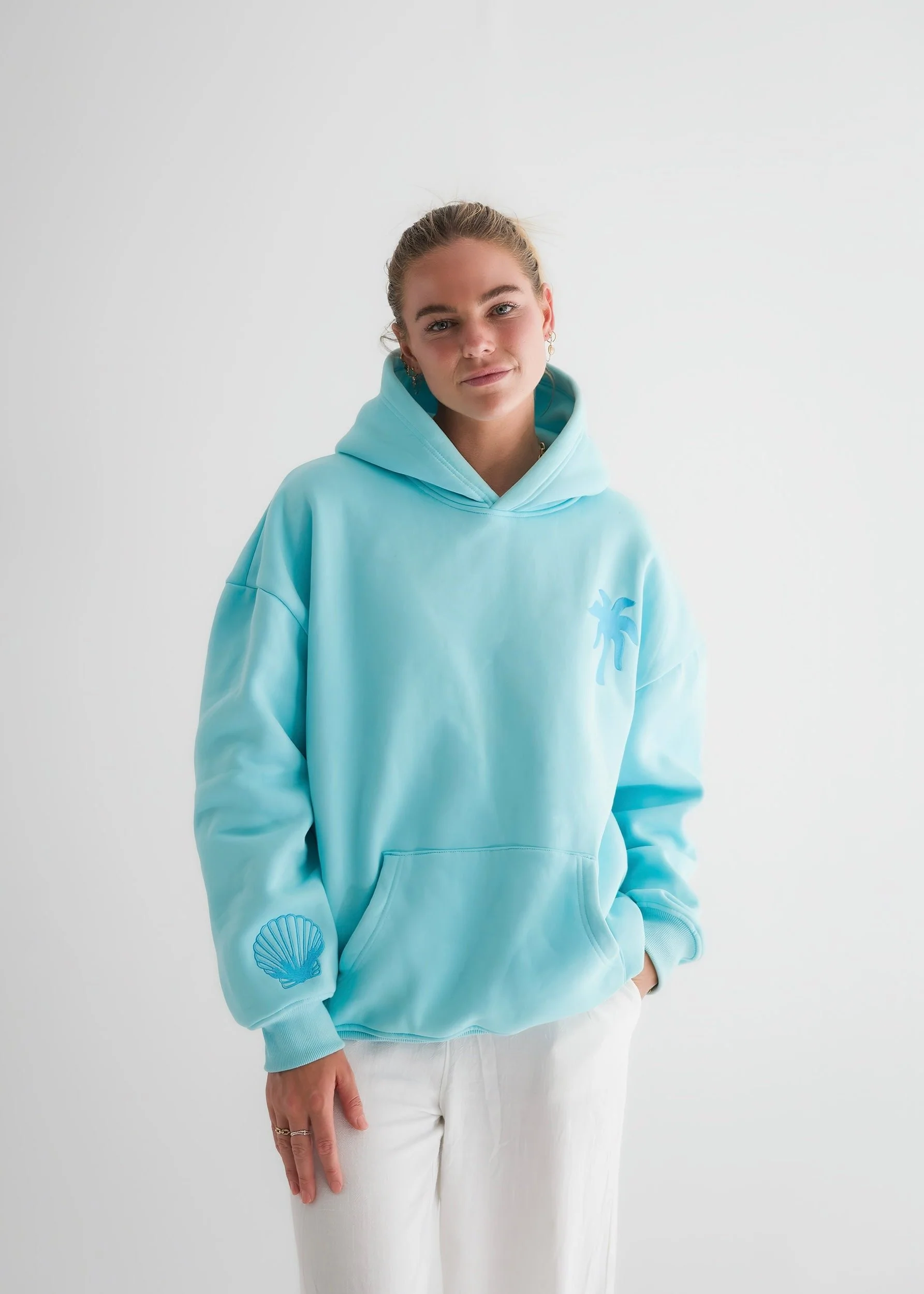 "Hawaii Hibiscus" Hoodie in Aquamarine - Image 3