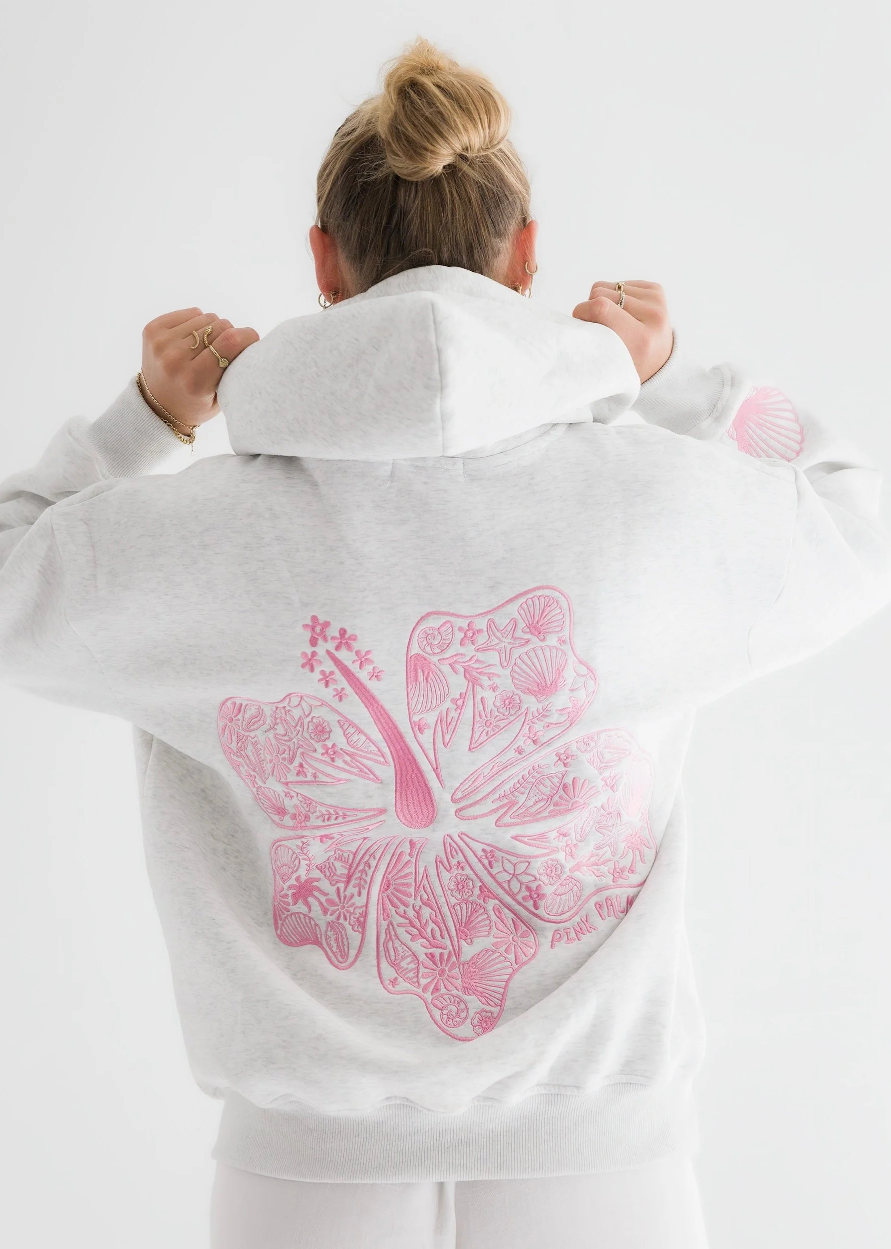 "Hawaii Hibiscus" Hoodie in Heather Cloud - Image 5