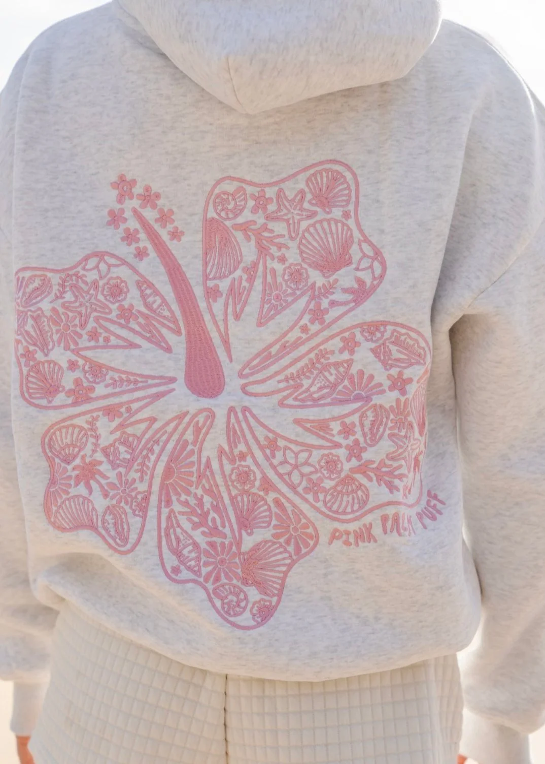 "Hawaii Hibiscus" Hoodie in Heather Cloud - Image 7