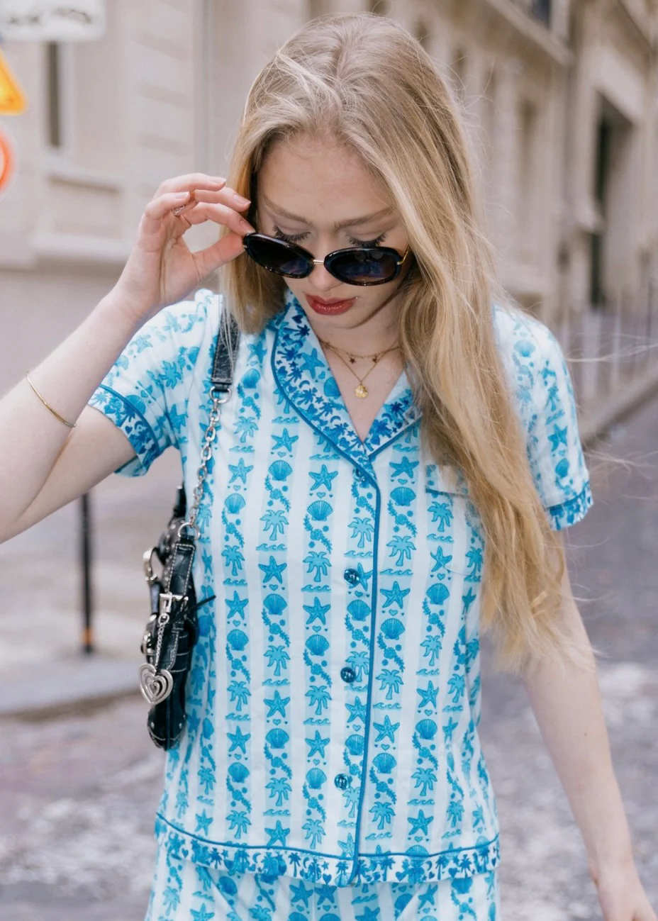 Pink Palm Pajamas in Seabreeze - Image 9