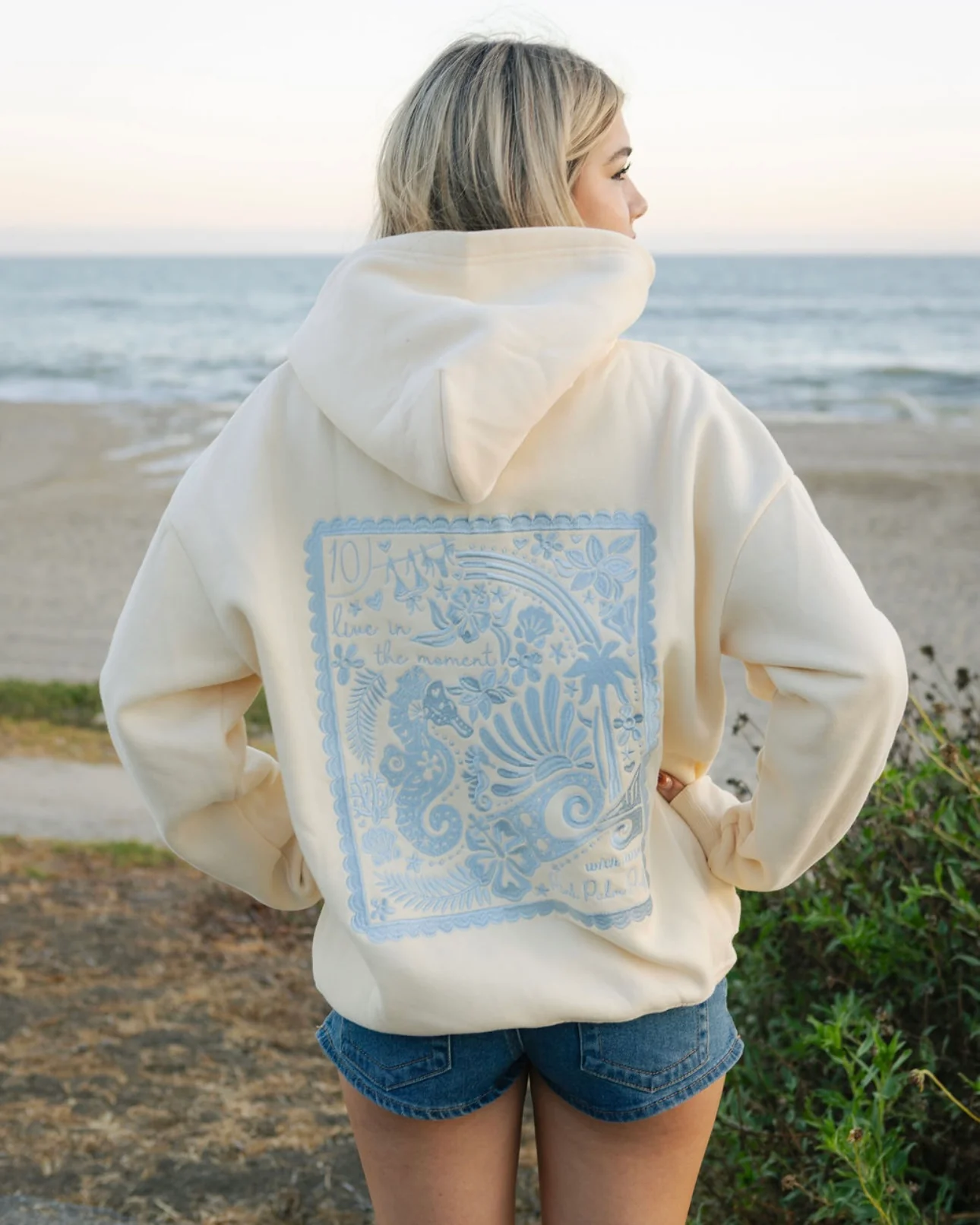 "Live in the Moment" Hoodie in Sand - Image 6